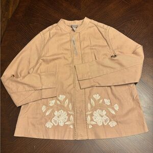 Chico’s Embroidered Easy Jacket in Mocha Latte